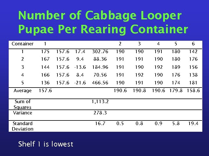 Number of Cabbage Looper Pupae Per Rearing Container 1 2 3 4 5 6