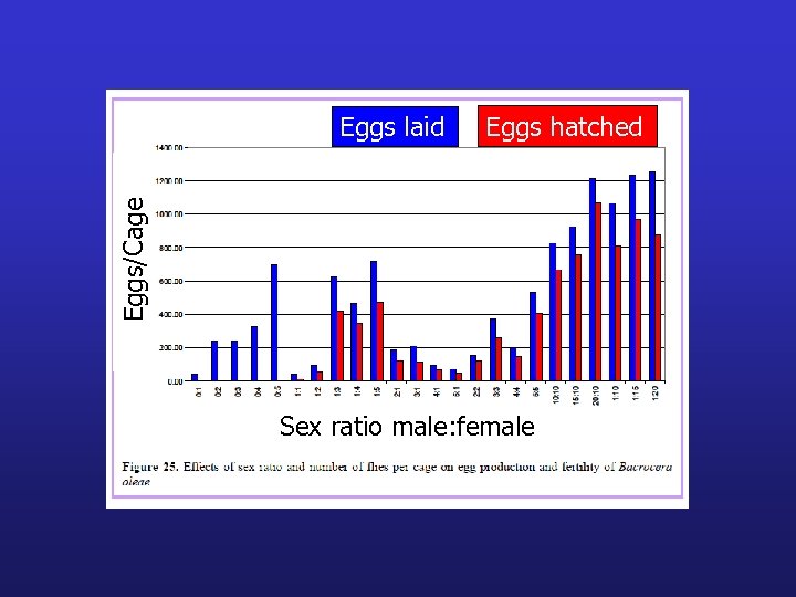 Eggs hatched Eggs/Cage Eggs laid Sex ratio male: female 