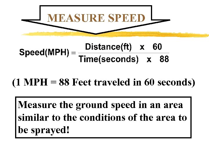 MEASURE SPEED (1 MPH = 88 Feet traveled in 60 seconds) Measure the ground