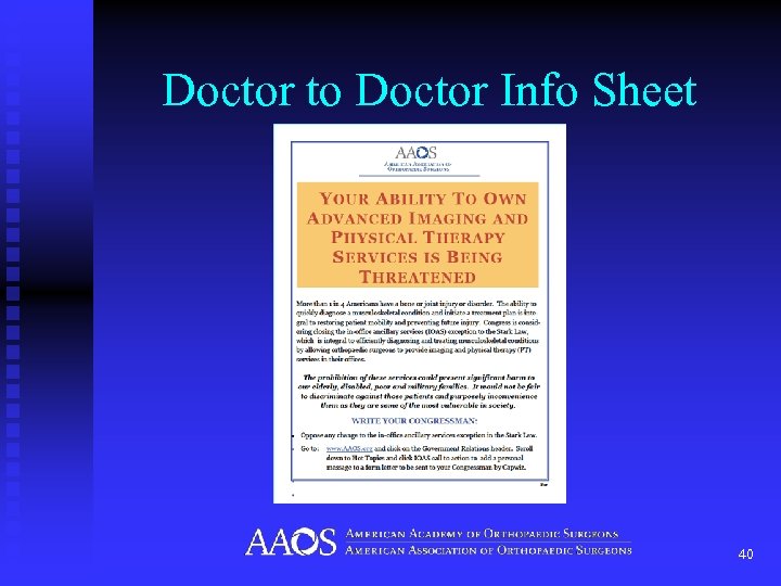 Doctor to Doctor Info Sheet 40 