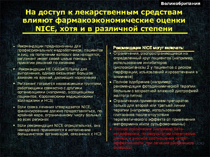 Великобритания На доступ к лекарственным средствам влияют фармакоэкономические оценки NICE, хотя и в различной