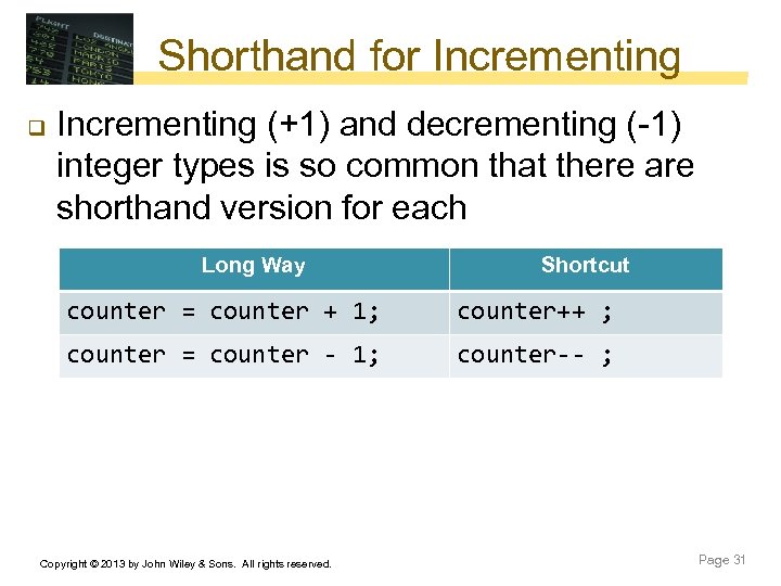 Shorthand for Incrementing q Incrementing (+1) and decrementing (-1) integer types is so common