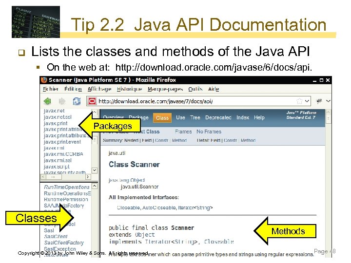 Tip 2. 2 Java API Documentation q Lists the classes and methods of the