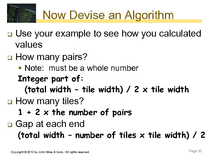 Now Devise an Algorithm Use your example to see how you calculated values q