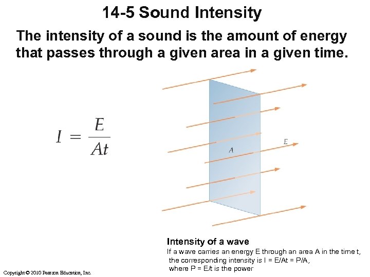 14 -5 Sound Intensity The intensity of a sound is the amount of energy