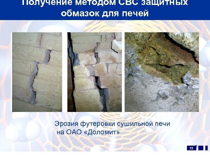 Получение методом СВС защитных обмазок для печей Эрозия футеровки сушильной печи на ОАО «Доломит»