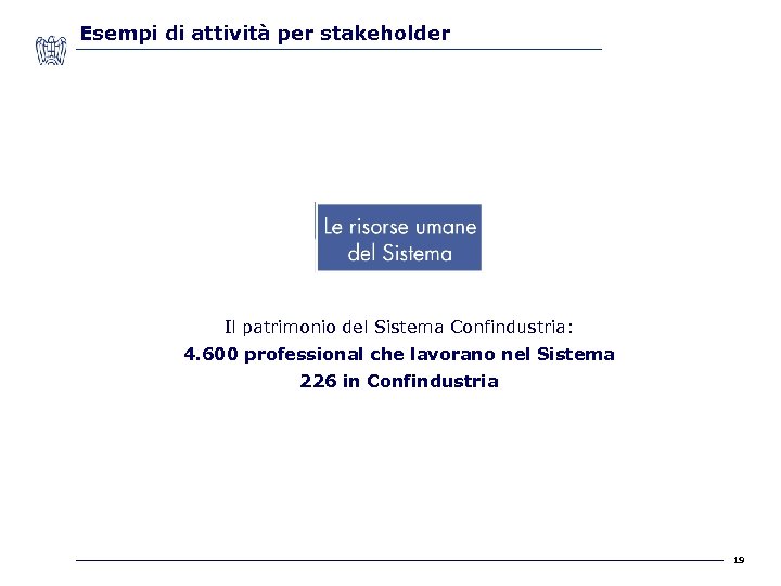 Esempi di attività per stakeholder Il patrimonio del Sistema Confindustria: 4. 600 professional che