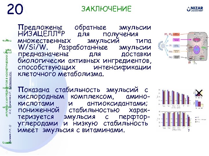 20 ЗАКЛЮЧЕНИЕ Предложены обратные эмульсии НИЗАЦЕЛЛ®P для получения множественных эмульсий типа W/Si/W. Разработанные эмульсии