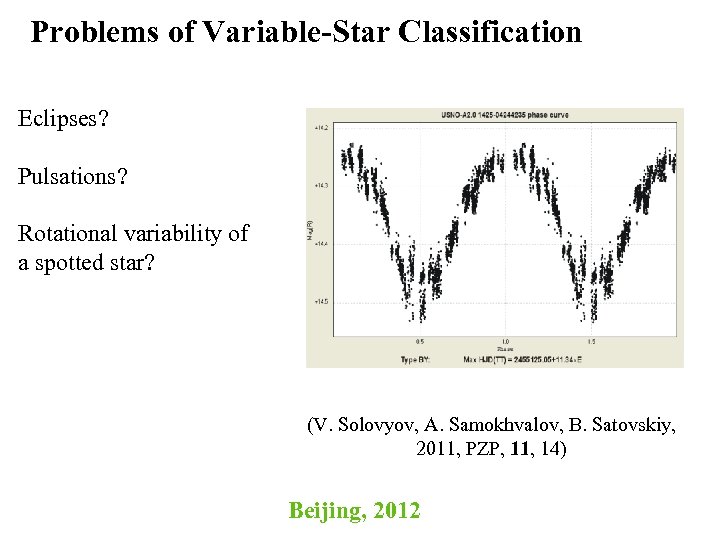 Problems of Variable-Star Classification Eclipses? Pulsations? Rotational variability of a spotted star? (V. Solovyov,
