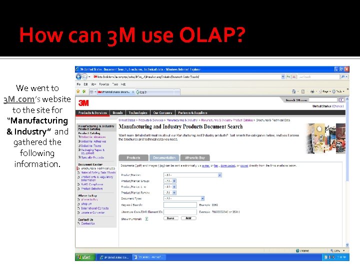 How can 3 M use OLAP? We went to 3 M. com’s website to