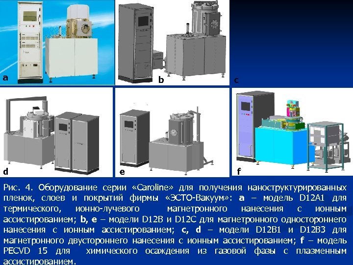 а d b e c f Рис. 4. Оборудование серии «Caroline» для получения наноструктурированных