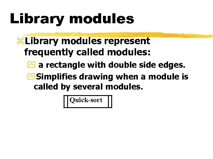 Library modules z. Library modules represent frequently called modules: y a rectangle with double