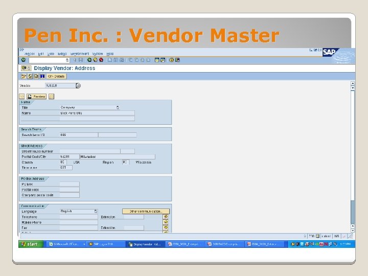 Pen Inc. : Vendor Master 