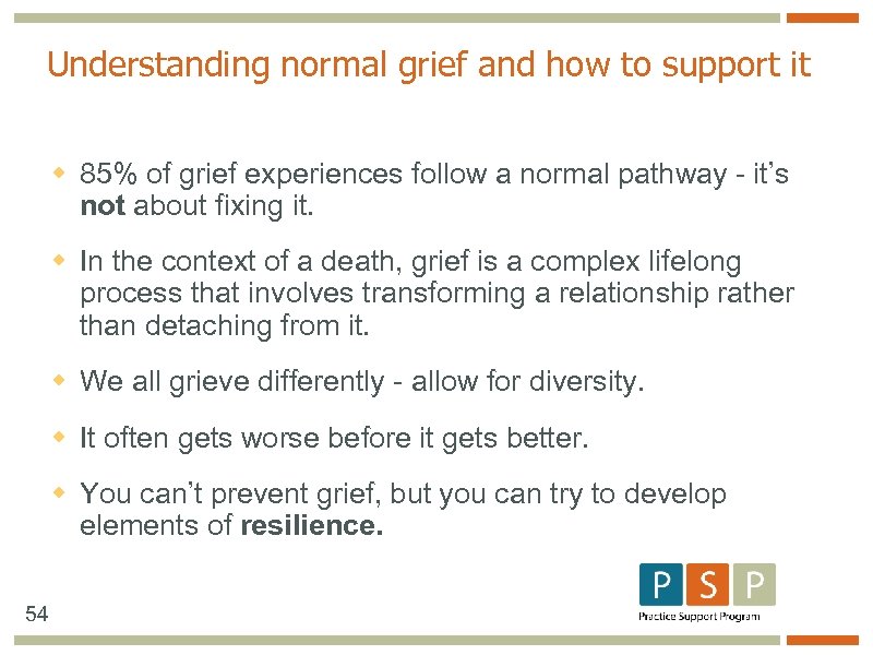 Understanding normal grief and how to support it w 85% of grief experiences follow