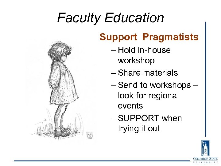 Faculty Education Support Pragmatists – Hold in-house workshop – Share materials – Send to