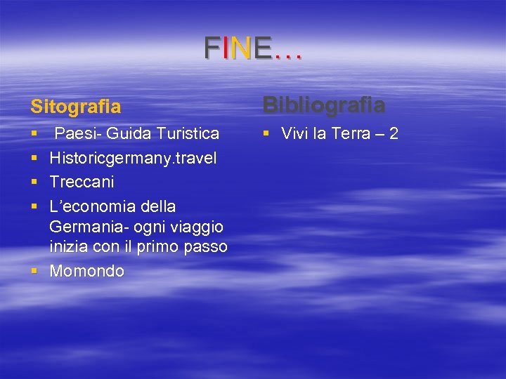 F I NE … Sitografia Bibliografia § § § Vivi la Terra – 2