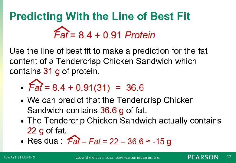 Predicting With the Line of Best Fit Use the line of best fit to