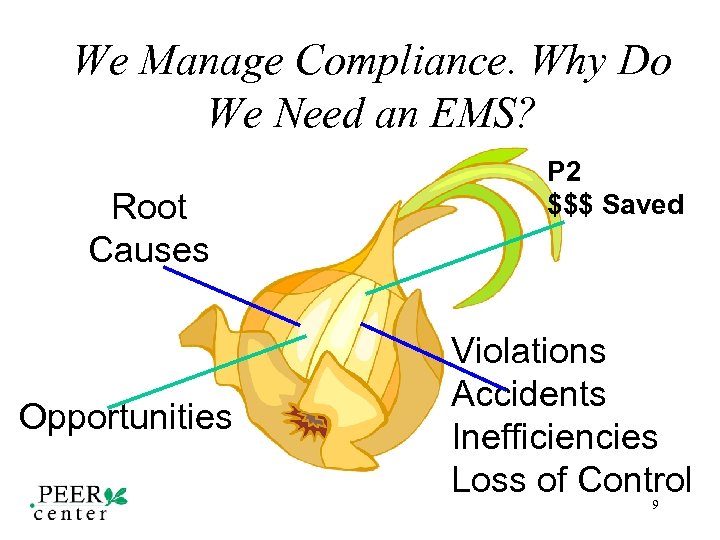 We Manage Compliance. Why Do We Need an EMS? Root Causes Opportunities P 2