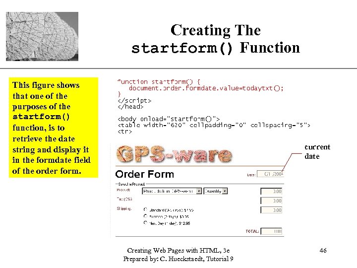 Creating The startform() Function This figure shows that one of the purposes of the