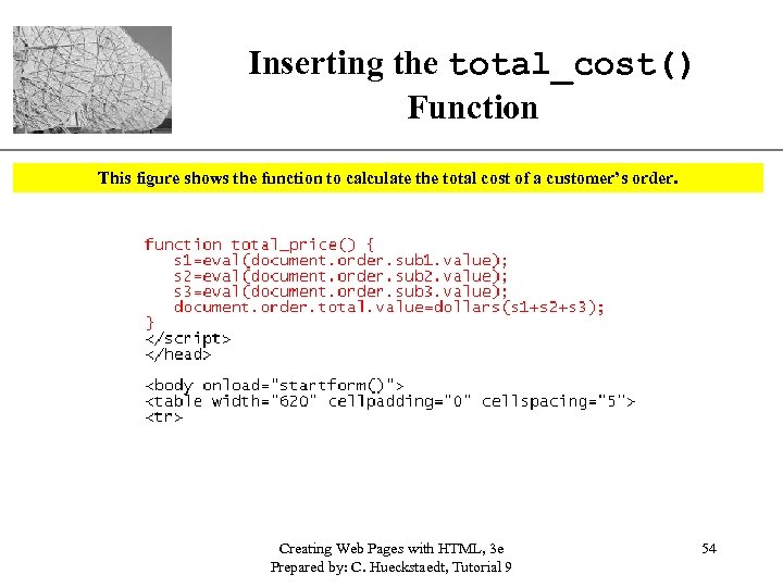 Inserting the total_cost() Function XP This figure shows the function to calculate the total