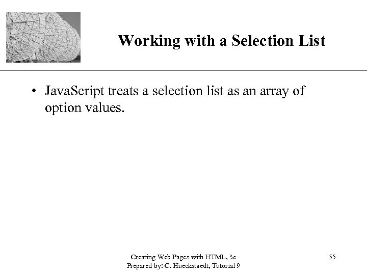 Working with a Selection List XP • Java. Script treats a selection list as