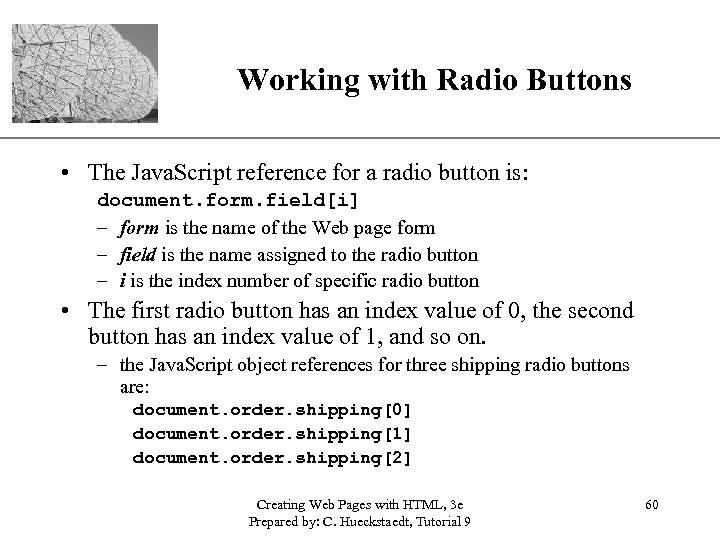 Working with Radio Buttons XP • The Java. Script reference for a radio button