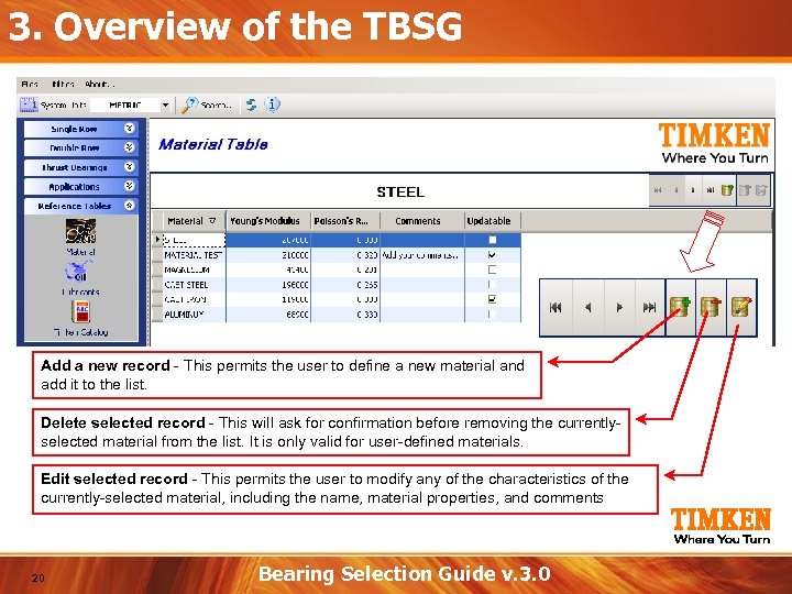 3. Overview of the TBSG Add a new record - This permits the user