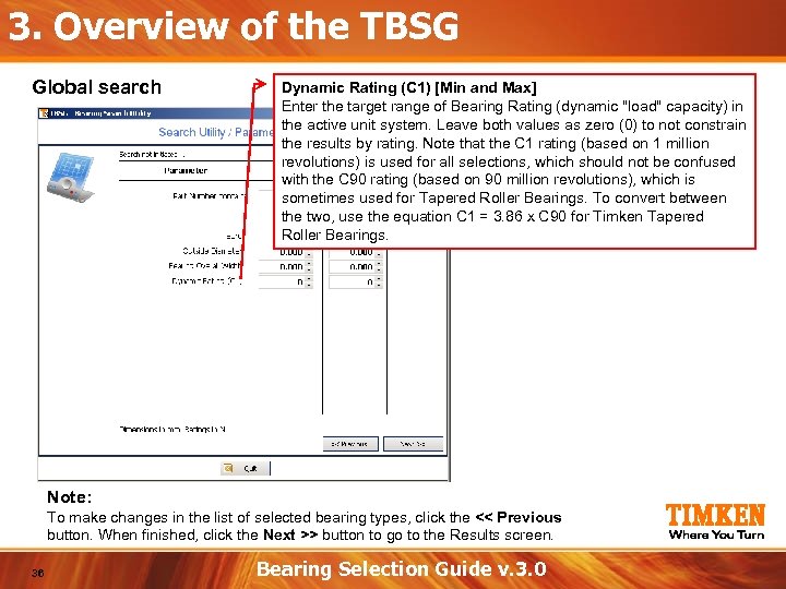 3. Overview of the TBSG Global search Dynamic Rating (C 1) [Min and Max]