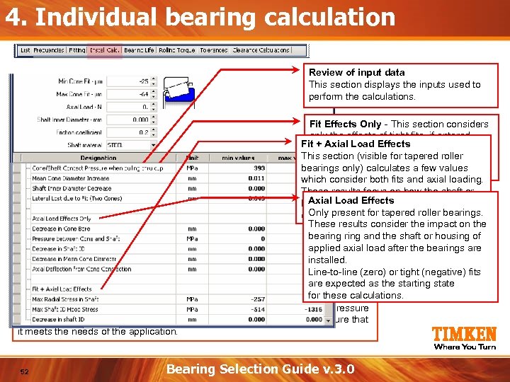 4. Individual bearing calculation Review of input data This section displays the inputs used