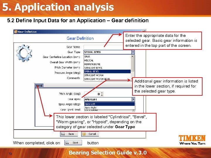 5. Application analysis 5. 2 Define Input Data for an Application – Gear definition