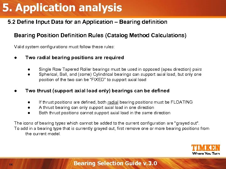 5. Application analysis 5. 2 Define Input Data for an Application – Bearing definition