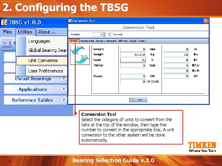 2. Configuring the TBSG Conversion Tool Select the category of units to convert from