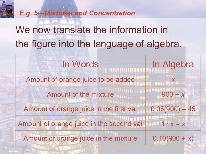 E. g. 5—Mixtures and Concentration We now translate the information in the figure into