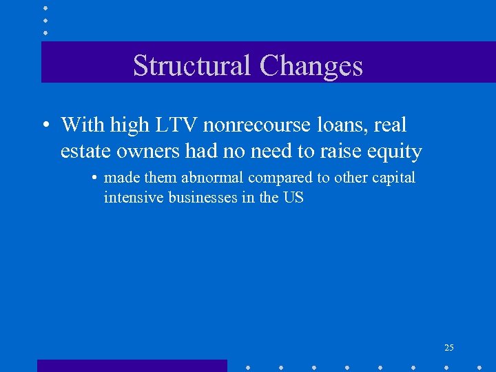 Structural Changes • With high LTV nonrecourse loans, real estate owners had no need