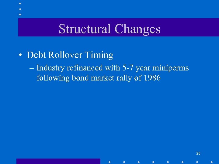Structural Changes • Debt Rollover Timing – Industry refinanced with 5 -7 year miniperms