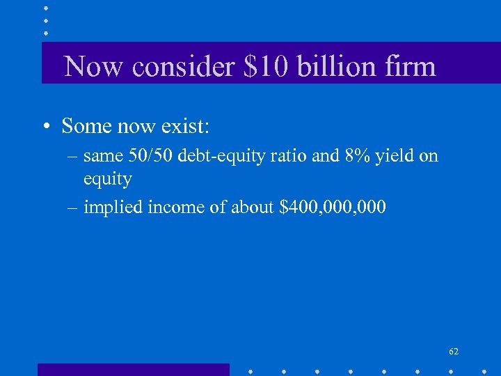 Now consider $10 billion firm • Some now exist: – same 50/50 debt-equity ratio