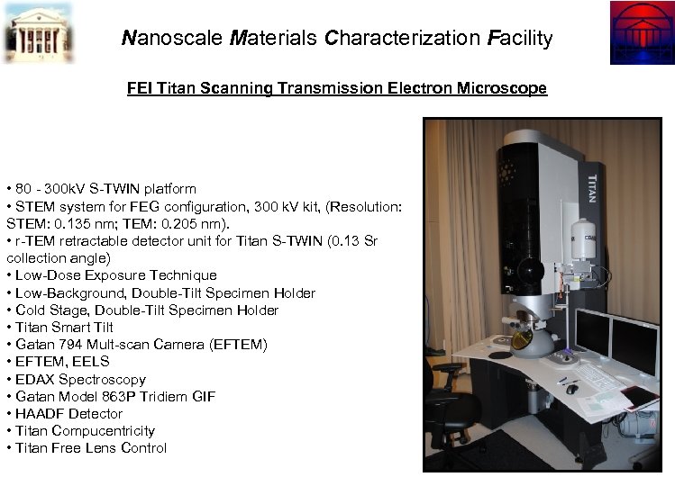 Nanoscale Materials Characterization Facility FEI Titan Scanning Transmission Electron Microscope • 80 - 300