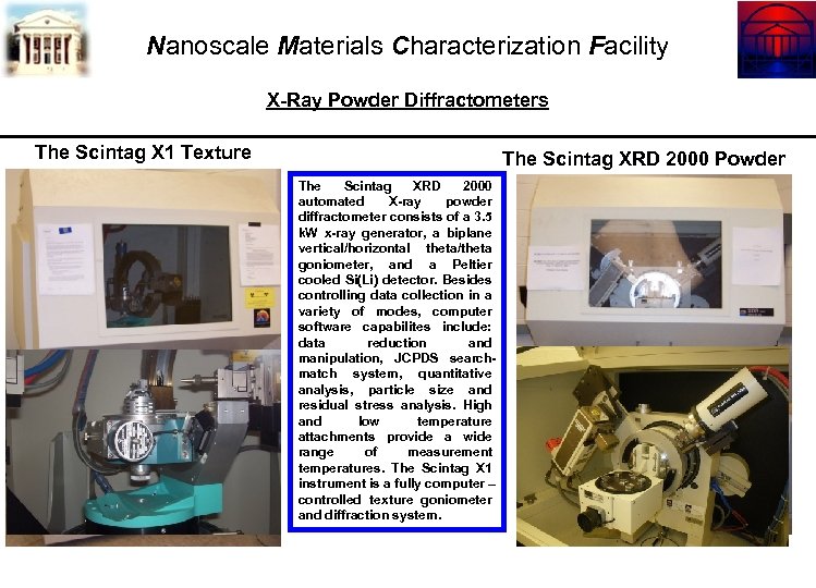Nanoscale Materials Characterization Facility X-Ray Powder Diffractometers The Scintag X 1 Texture The Scintag