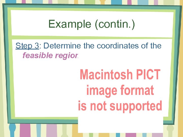 Example (contin. ) Step 3: Determine the coordinates of the feasible region. 