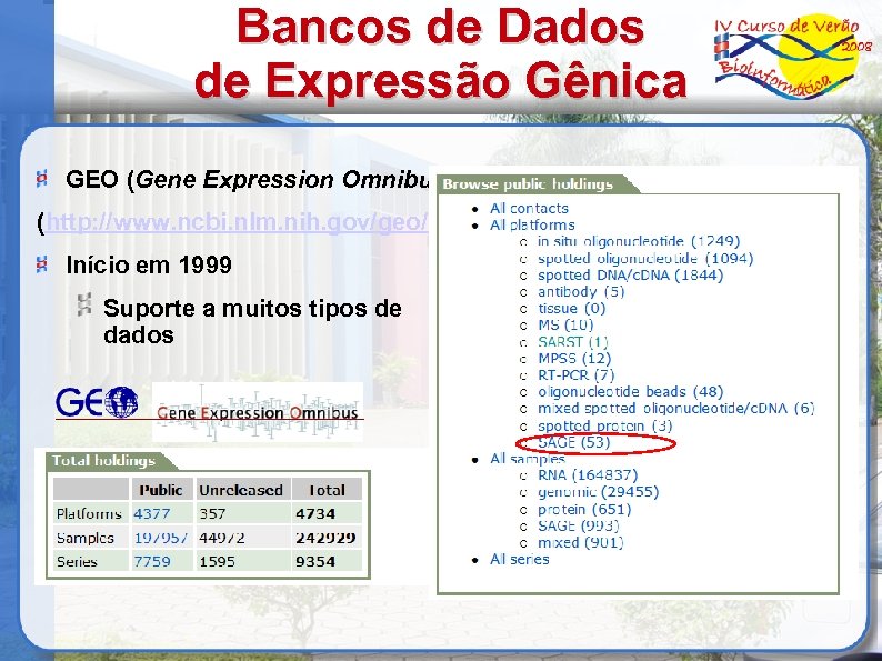 Bancos de Dados de Expressão Gênica GEO (Gene Expression Omnibus) (http: //www. ncbi. nlm.