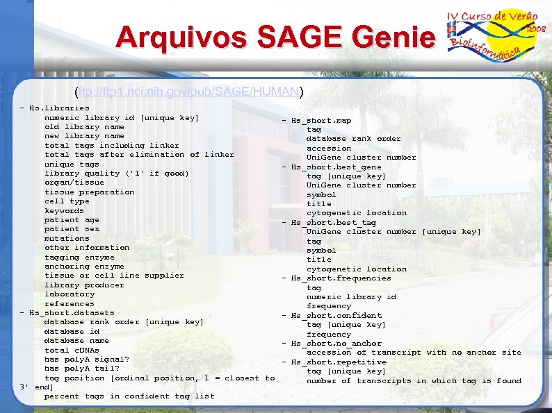 Arquivos SAGE Genie (ftp: //ftp 1. nci. nih. gov/pub/SAGE/HUMAN) - Hs. libraries numeric library