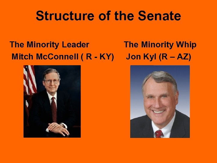 Structure of the Senate The Minority Leader Mitch Mc. Connell ( R - KY)