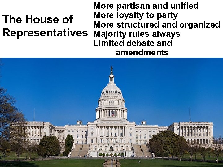 The House of Representatives More partisan and unified More loyalty to party More structured