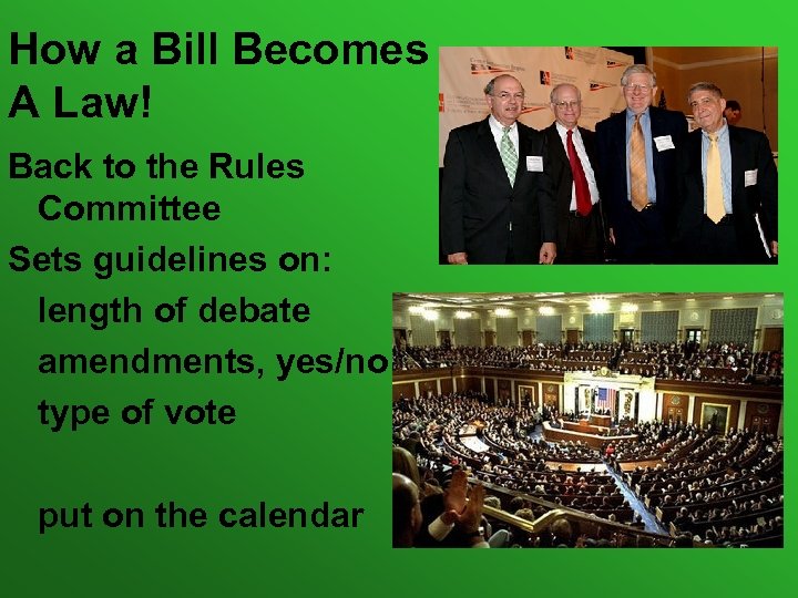 How a Bill Becomes A Law! Back to the Rules Committee Sets guidelines on: