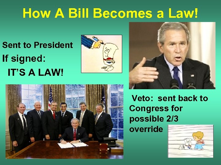 How A Bill Becomes a Law! Sent to President If signed: IT’S A LAW!