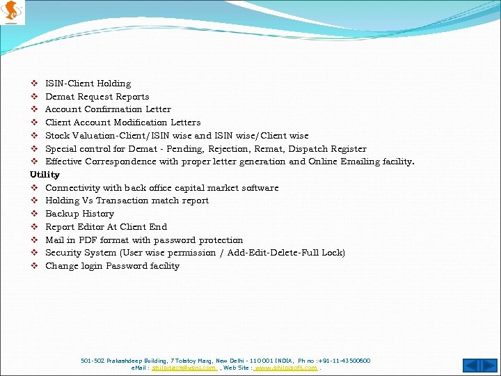 v ISIN-Client Holding v Demat Request Reports v Account Confirmation Letter v Client Account