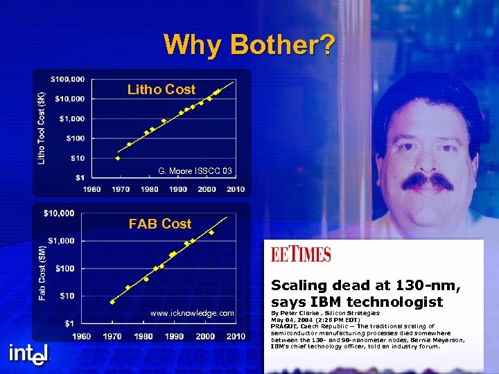 Why Bother? Litho Cost G. Moore ISSCC 03 FAB Cost www. icknowledge. com Scaling