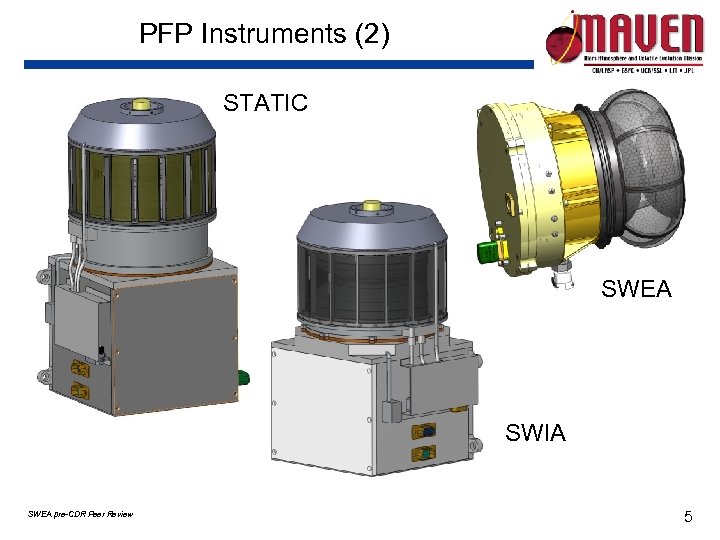 PFP Instruments (2) STATIC SWEA SWIA SWEA pre-CDR Peer Review 5 