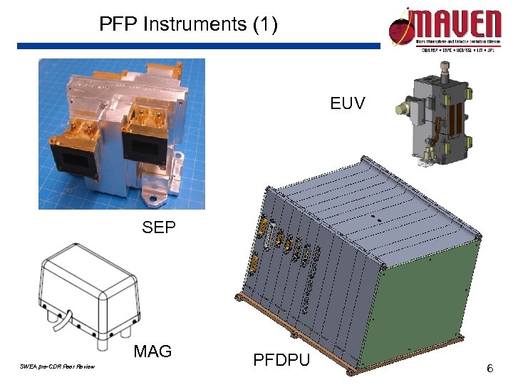 PFP Instruments (1) EUV SEP MAG SWEA pre-CDR Peer Review PFDPU 6 