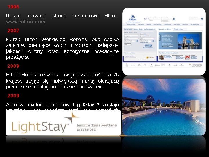 1995 Rusza pierwsza www. hilton. com. strona internetowa Hilton: 2002 Rusza Hilton Worldwide Resorts